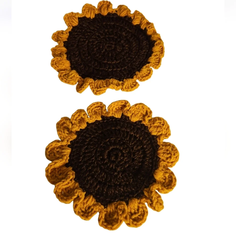 Hand Crafted Floral Coaster 2pc Set Sunflower Mug Rug Home Decor Faux Flower Mat